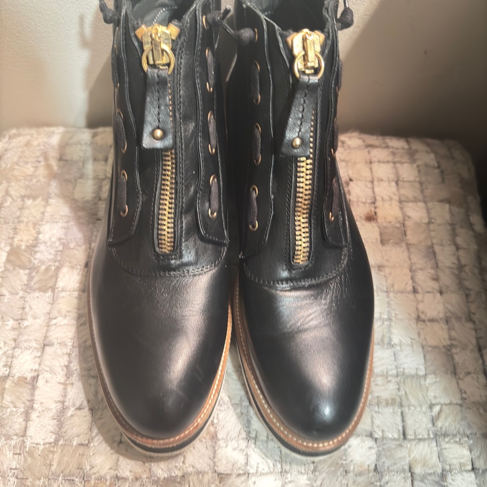Black Ankle Boots with Gold Accents